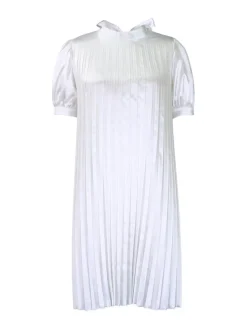 Short Sleeve Mock Neck Pleated Mini Dress