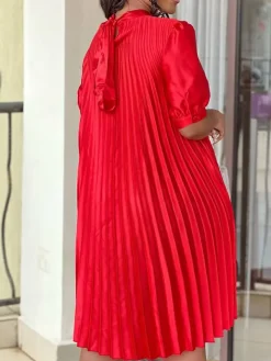 Short Sleeve Mock Neck Pleated Mini Dress