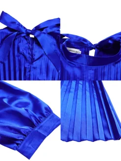 Short Sleeve Mock Neck Pleated Mini Dress