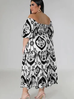 Short Sleeve Off Shoulder Floral Midi Dress