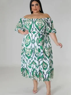 Short Sleeve Off Shoulder Floral Midi Dress