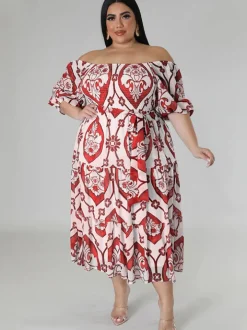 Short Sleeve Off Shoulder Floral Midi Dress