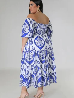 Short Sleeve Off Shoulder Floral Midi Dress