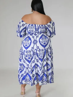 Short Sleeve Off Shoulder Floral Midi Dress