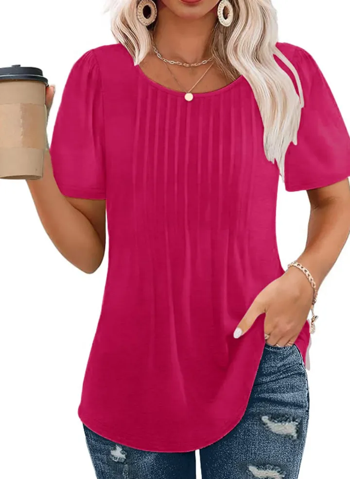 Short Sleeve Pleated Blouses