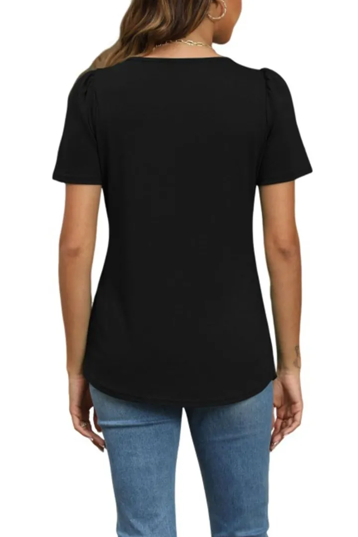 Short Sleeve Pleated Crew Neck Top