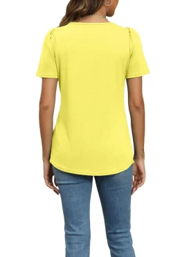 Short Sleeve Pleated Crew Neck Top