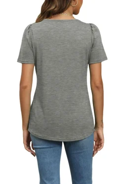 Short Sleeve Pleated Crew Neck Top