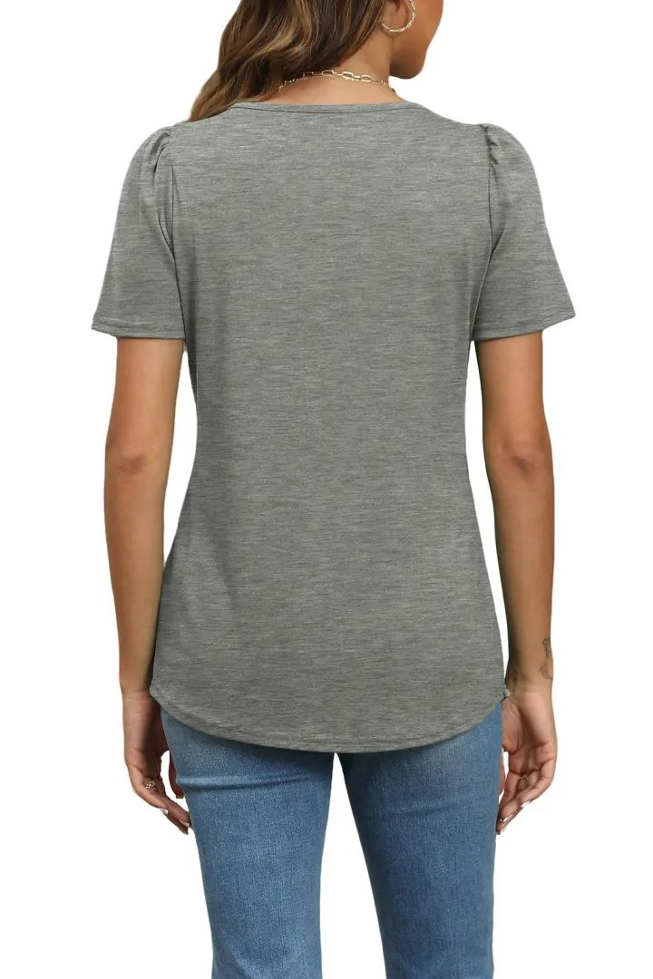 Short Sleeve Pleated Crew Neck Top