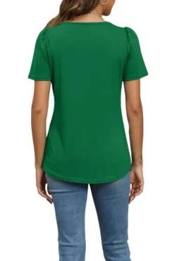 Short Sleeve Pleated Crew Neck Top