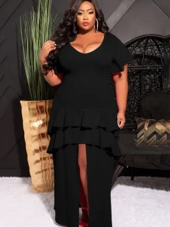 Short Sleeve Ruffle Layer Maxi Dress