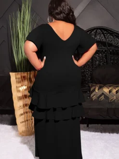 Short Sleeve Ruffle Layer Maxi Dress