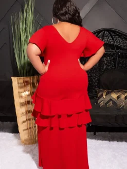 Short Sleeve Ruffle Layer Maxi Dress