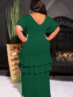 Short Sleeve Ruffle Layer Maxi Dress