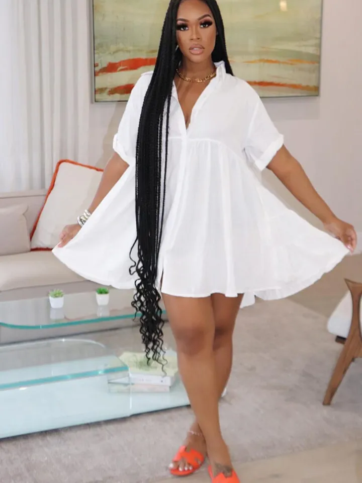 Short Sleeve Ruffle Swing Mini Dress