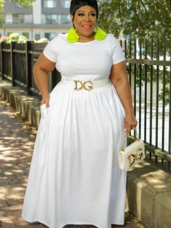 Short Sleeve Solid Bodycon Maxi Dress