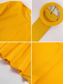 Short Sleeve Solid Color Pleated Midi Dress with Belt