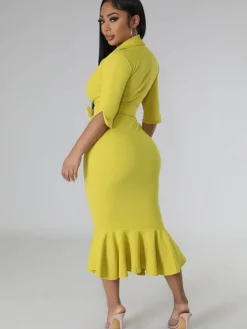 Short Sleeve V Neck Bodycon Midi Dress