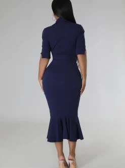Short Sleeve V Neck Bodycon Midi Dress