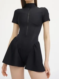 Short Sleeve Zip Front Rompers