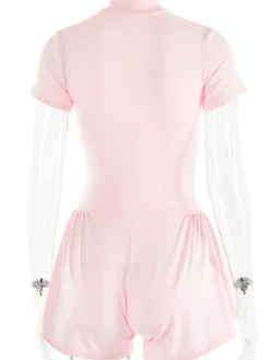 Short Sleeve Zip Front Rompers