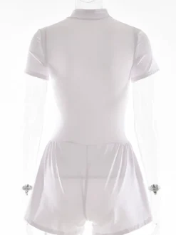 Short Sleeve Zip Front Rompers