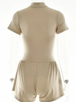 Short Sleeve Zip Front Rompers