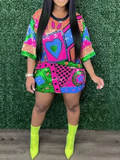 Short Sleeves Sequins Mini Dress