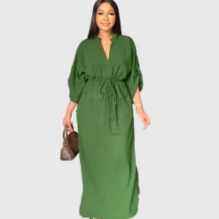 Side Pleated Cargo Cinched Waist Dress