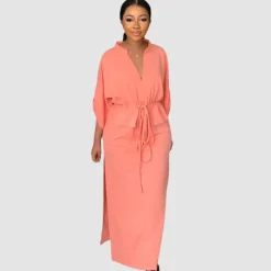 Side Pleated Cargo Cinched Waist Dress