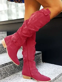 Side Zipper Suede Knee High Boots