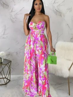 Sleeveless Backless Floral Wide Leg Jumpsuit