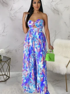 Sleeveless Backless Floral Wide Leg Jumpsuit