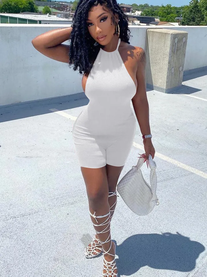 Sleeveless Backless Halter Bodycon Romper