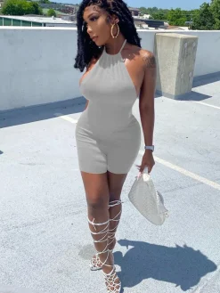 Sleeveless Backless Halter Bodycon Romper