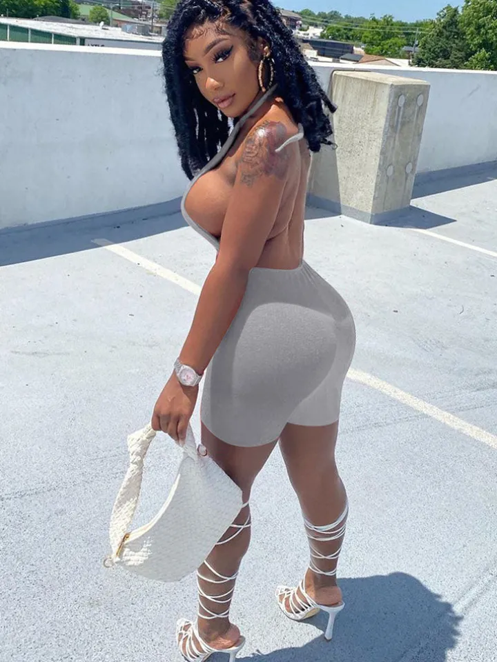 Sleeveless Backless Halter Bodycon Romper