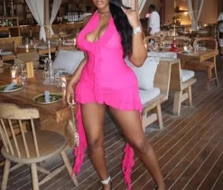 Sleeveless Backless Tassel Ruched Ruffle Mini Dress