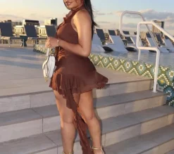 Sleeveless Backless Tassel Ruched Ruffle Mini Dress