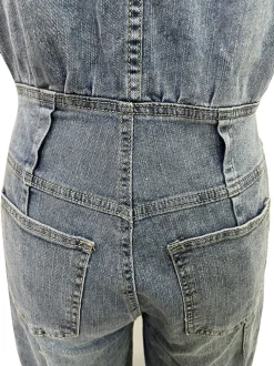 Sleeveless Button Denim Wide Leg Jumpsuit