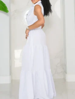 Sleeveless Collared Button Front Flowy Dress