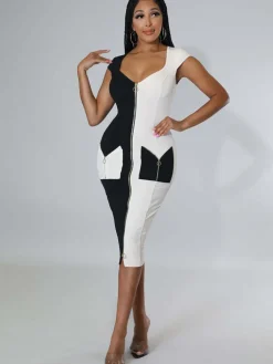 Sleeveless Color Block Bodycon Midi Dress