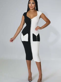 Sleeveless Color Block Bodycon Midi Dress