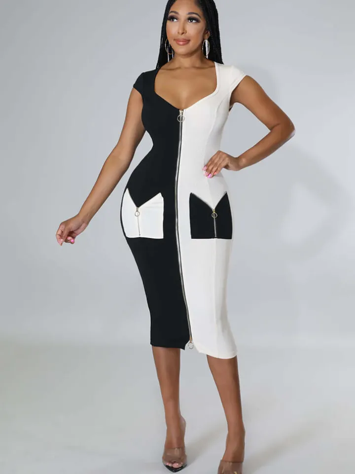 Sleeveless Color Block Bodycon Midi Dress
