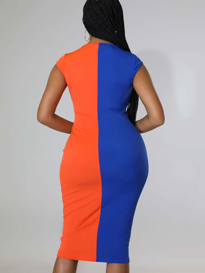 Sleeveless Color Block Bodycon Midi Dress
