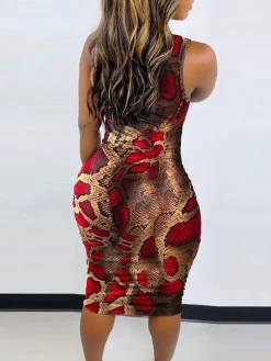 Sleeveless Color Block Bodycon Midi Dress