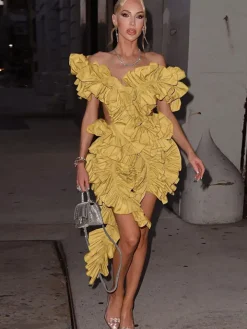 Sleeveless Crimping Backless Asymmetrical Mini Dress