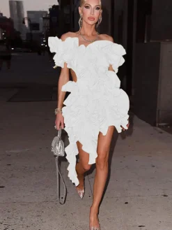 Sleeveless Crimping Backless Asymmetrical Mini Dress