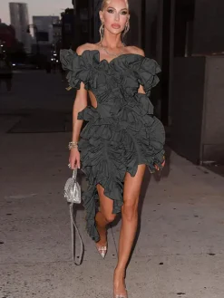 Sleeveless Crimping Backless Asymmetrical Mini Dress