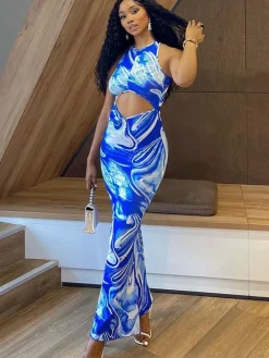 Sleeveless Crisscross Cut Out Maxi Dress