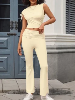 Sleeveless Crop Top Pants Sets